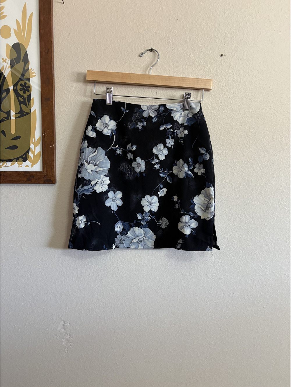 Vintage 90s Tracy Evans Floral Mini Skirt - Black, Blue & White Coquette